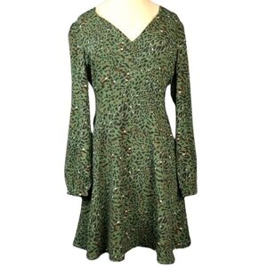 Everly Women's Green Leopard Animal Print Long Sleeve Mini Dress